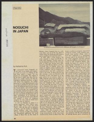 Kuh, Katherine. "Noguchi in Japan." World Magazine (13 March 1973): 60-61.