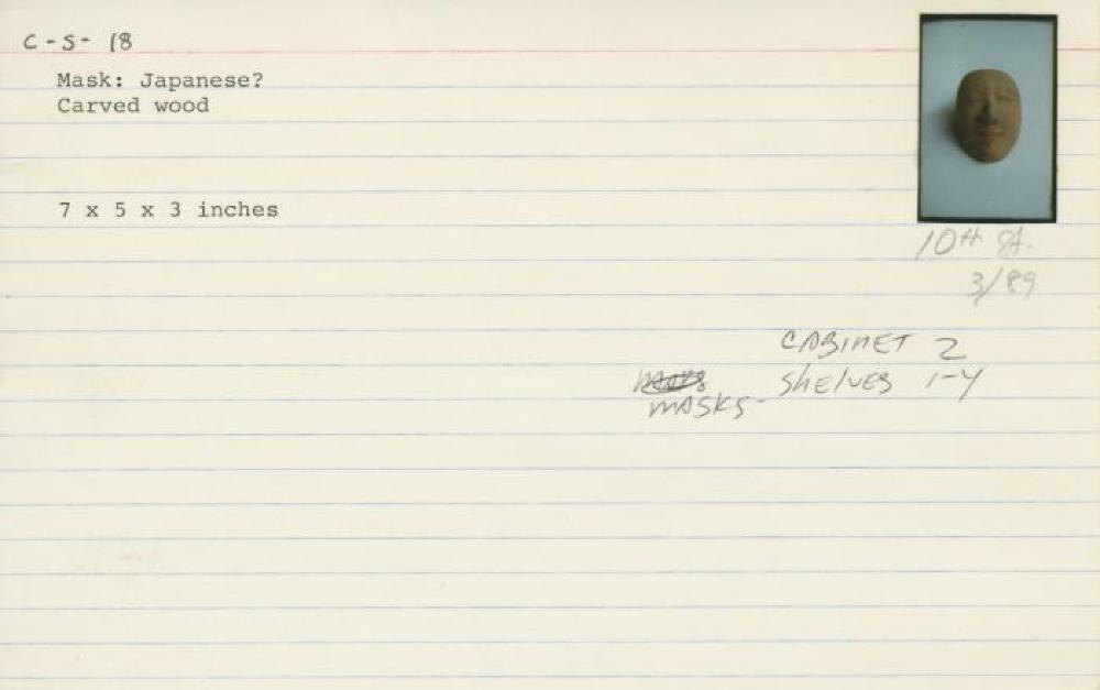Catalog Card for Balinese; Topeng Bondres Mask; 20th century; Wood; 7 x 5 x 3 in.; Collection of Isamu Noguchi. (Study Collection; Collectibles, C-S-18)
