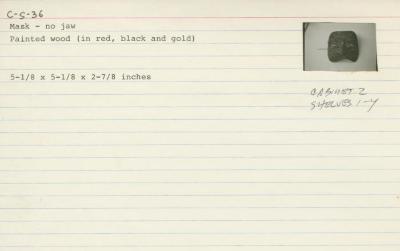 Catalog Card for Balinese; Topeng Penasar Mask; 20th century; Painted wood; 5 1/8 x 5 1/8 x 2 7/8 in.; Collection of Isamu Noguchi. (Study Collection; Collectibles, C-S-36)
