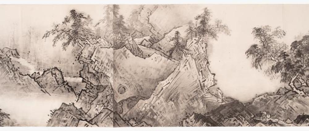 Reproduction of Sesshus Long Landscape Scroll; 1907; Collotype print; 53 1 3/4 x 14 3/4 in.; Collection of Isamu Noguchi. (Study Collection; Collectibles, C-V-34)

, image 3