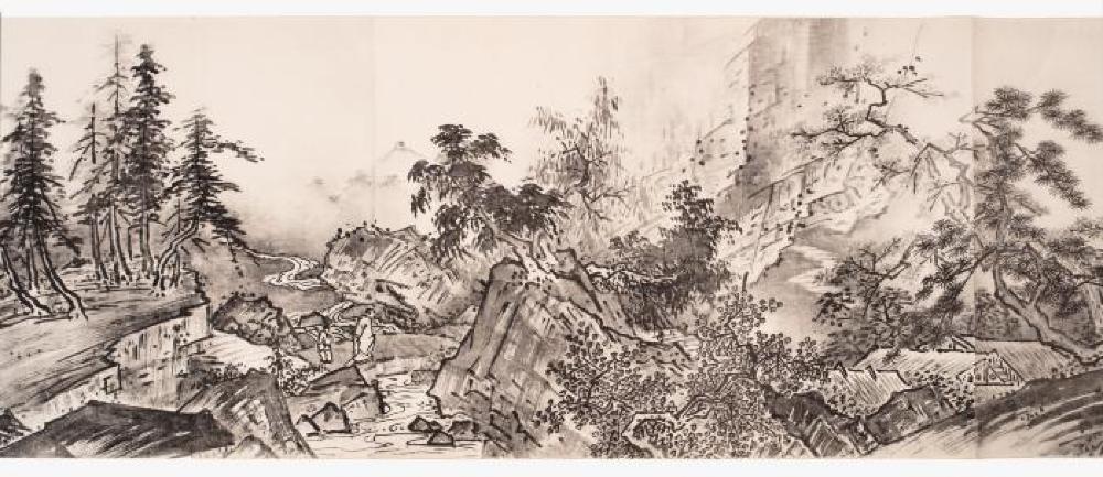 Reproduction of Sesshus Long Landscape Scroll; 1907; Collotype print; 53 1 3/4 x 14 3/4 in.; Collection of Isamu Noguchi. (Study Collection; Collectibles, C-V-34)

, image 4