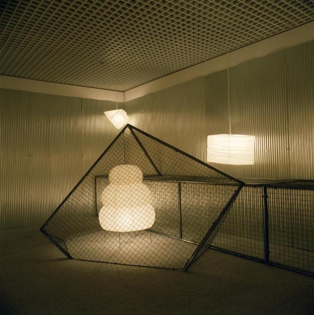 Installation view of "Space of Akari & Stone," Yurakucho Art Forum (Seibu Museum of Art), February 9, 1985 – February 20, 1985.