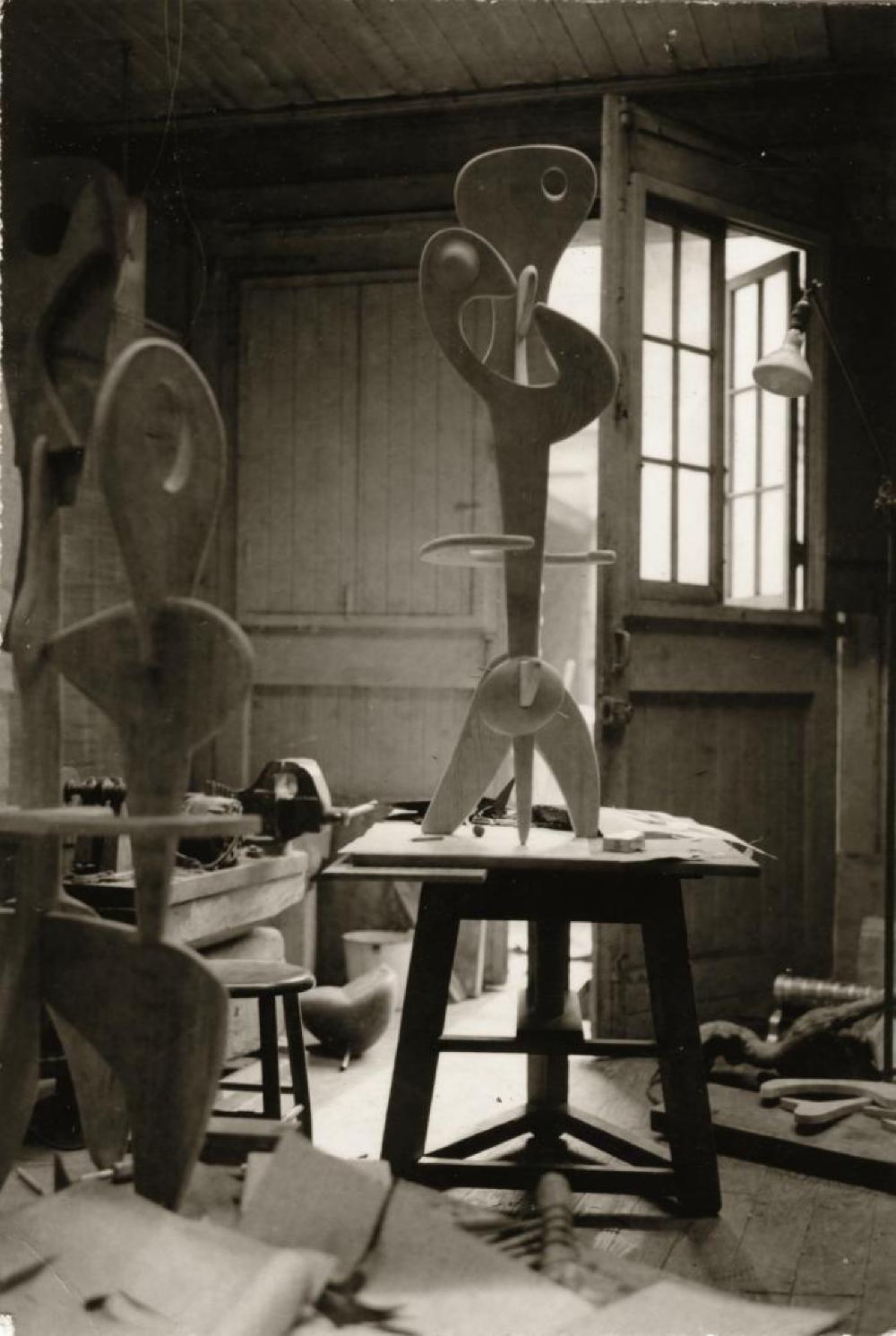 Work in progress, including Structure, in Isamu Noguchi's MacDougal Alley Studio