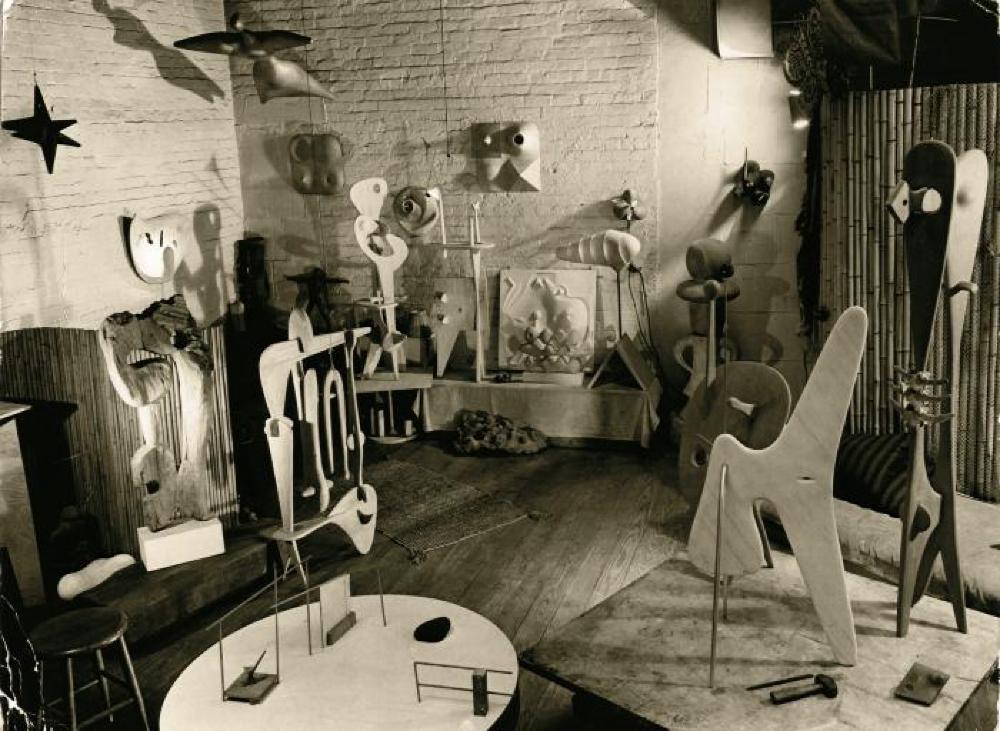 Works in Isamu Noguchi's MacDougal Alley Studio, including My Pacific, Floating Lunar, My Arizona, Structure, The World is a Foxhole, Contoured Playground, The Mountain, Musical Weathervane, The Queen, Read Lunar Fist, and others