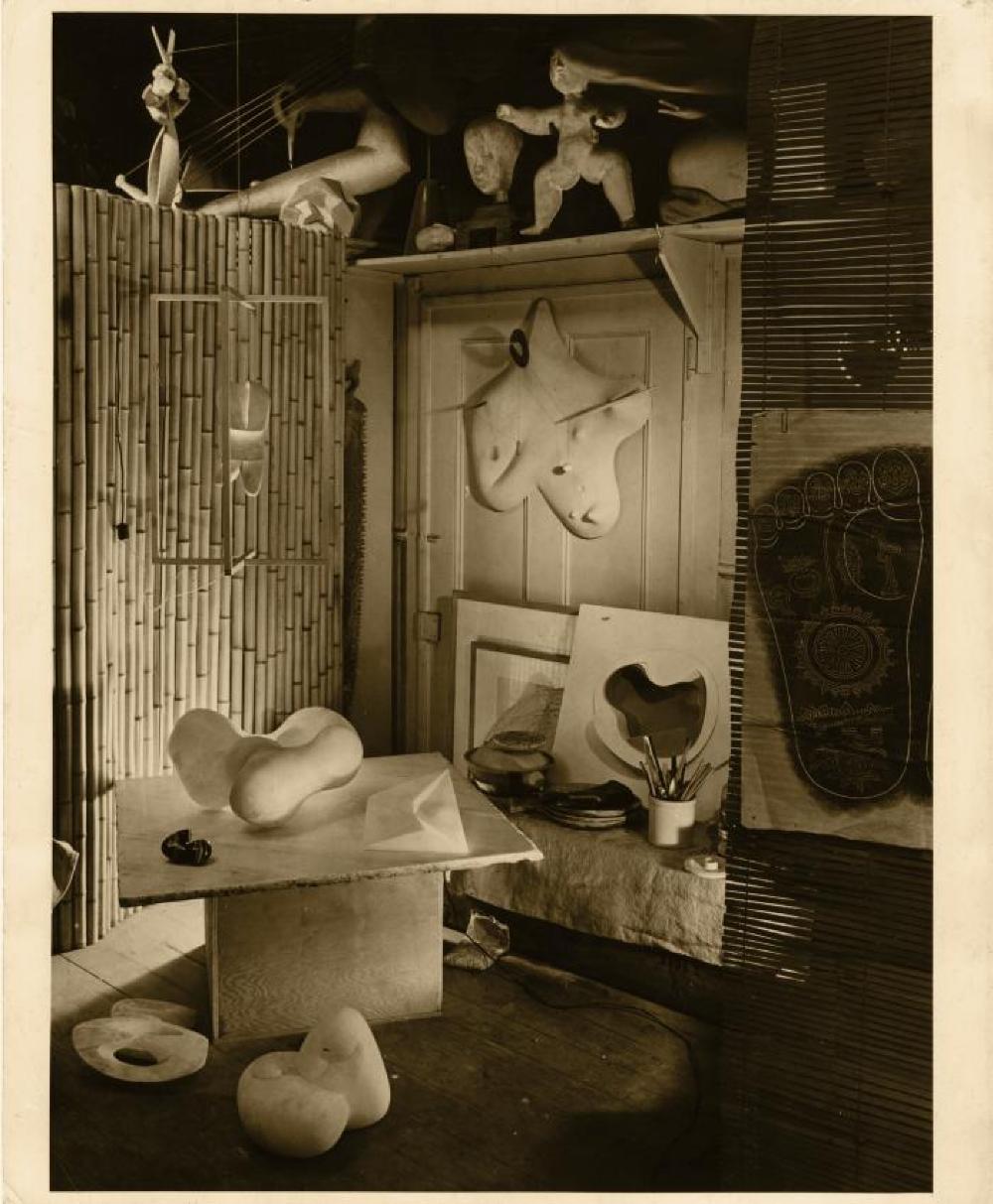 Works in Isamu Noguchi's MacDougal Alley Studio, including Carl Mackley Memorial, Tsuneko-San, Chinese Girl, Peking Duck, Lunar Infant, Leda, Swimming Pool for Von Sternberg, Yellow Landscape, The Kiss, Plus Equals Minus, and others