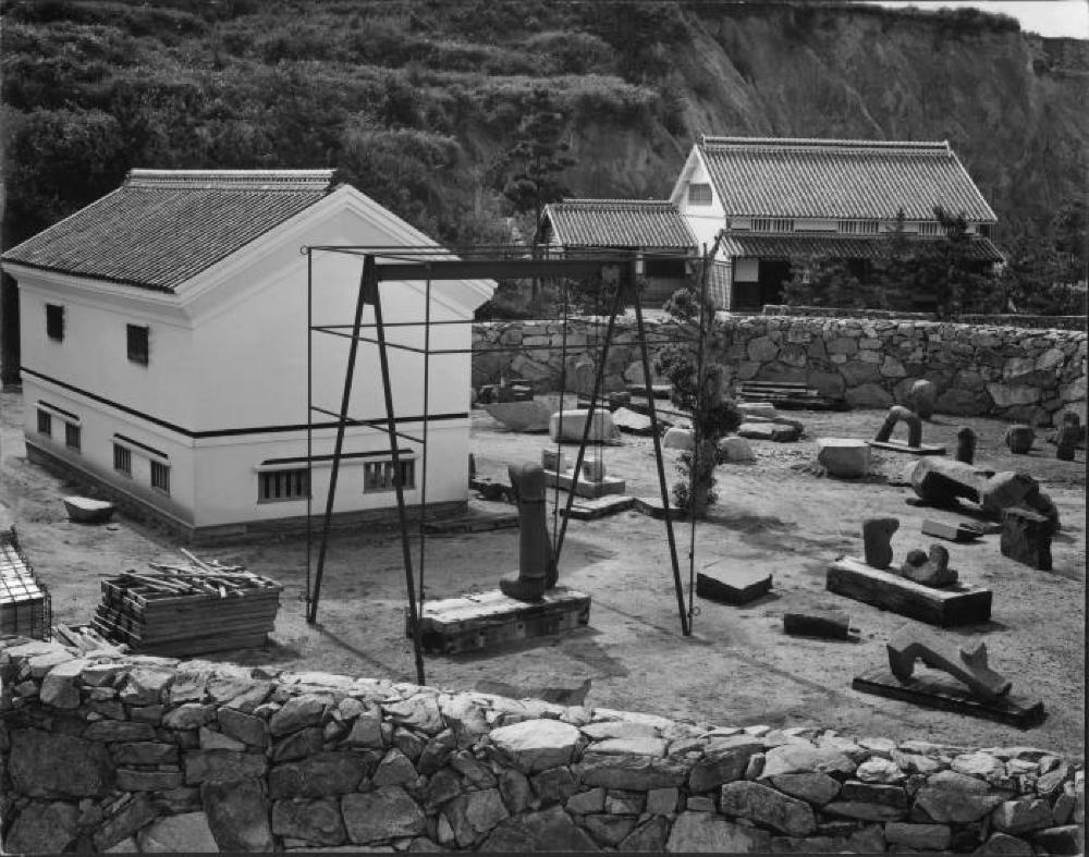 The yard, kura and living space at Isamu Noguchi's studio in Mure, Japan