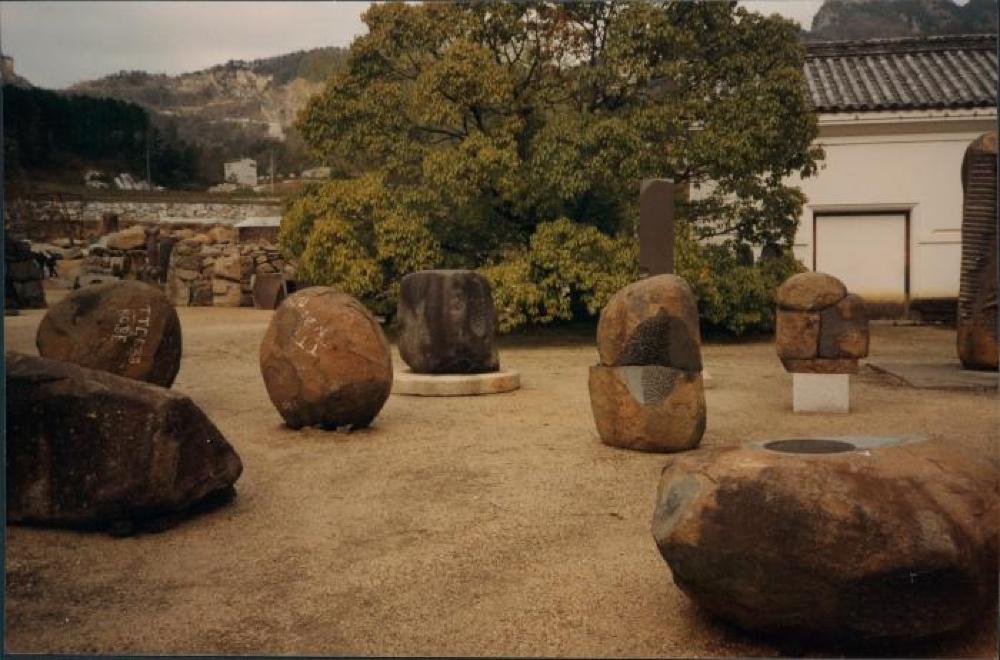 Sculptures in the work yard at Isamu Noguchi's studio in Mure, Japan