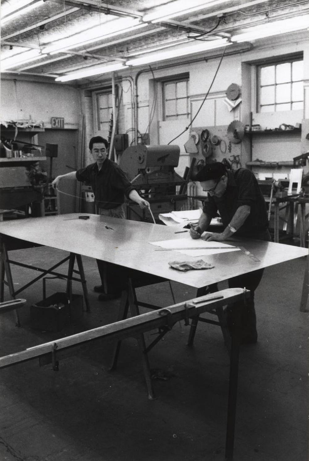 Isamu Noguchi working with Shoji Sadao at Edison Price Workshop