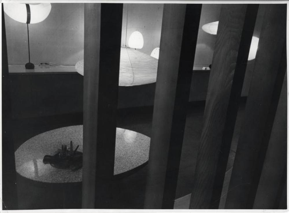 Installation view of "Isamu Noguchi Exhibition" Chuo Koron Gallery, August 2 - 7, 1954.