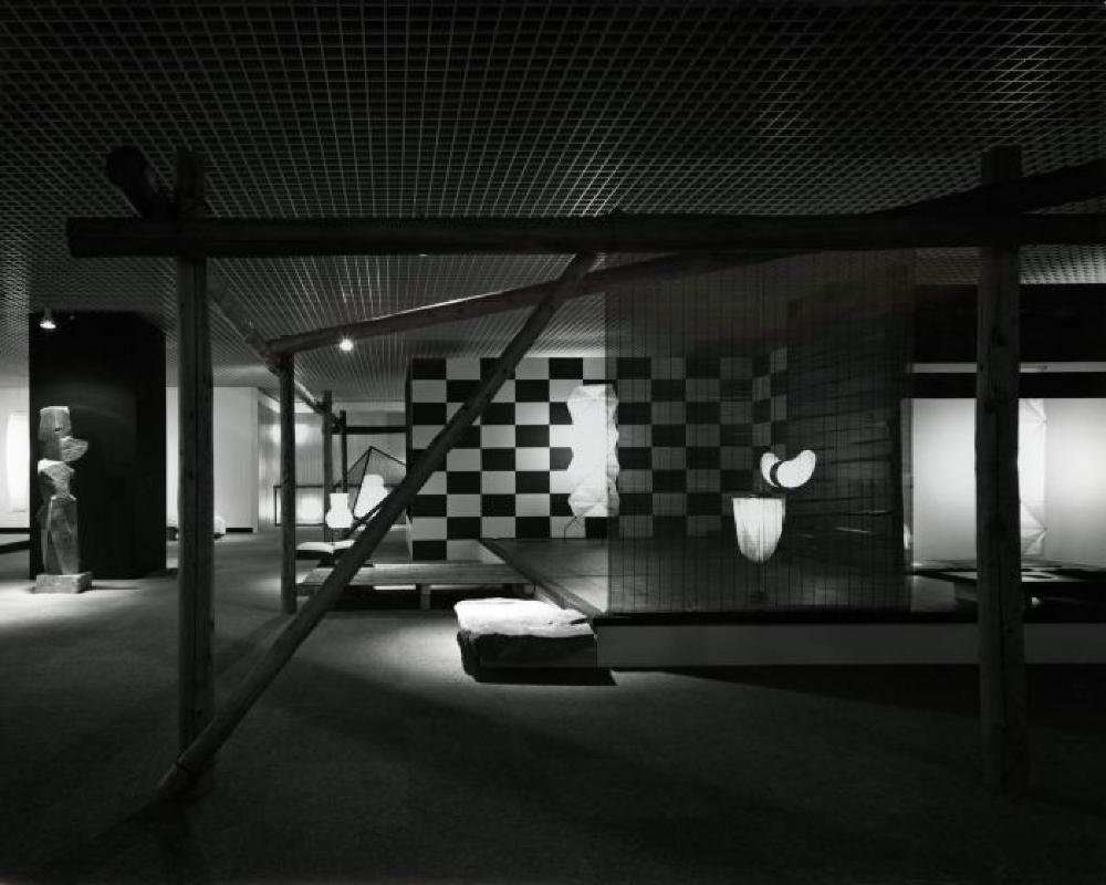 Installation view of "Space of Akari & Stone," Yurakucho Art Forum (Seibu Museum of Art), February 9, 1985 – February 20, 1985.