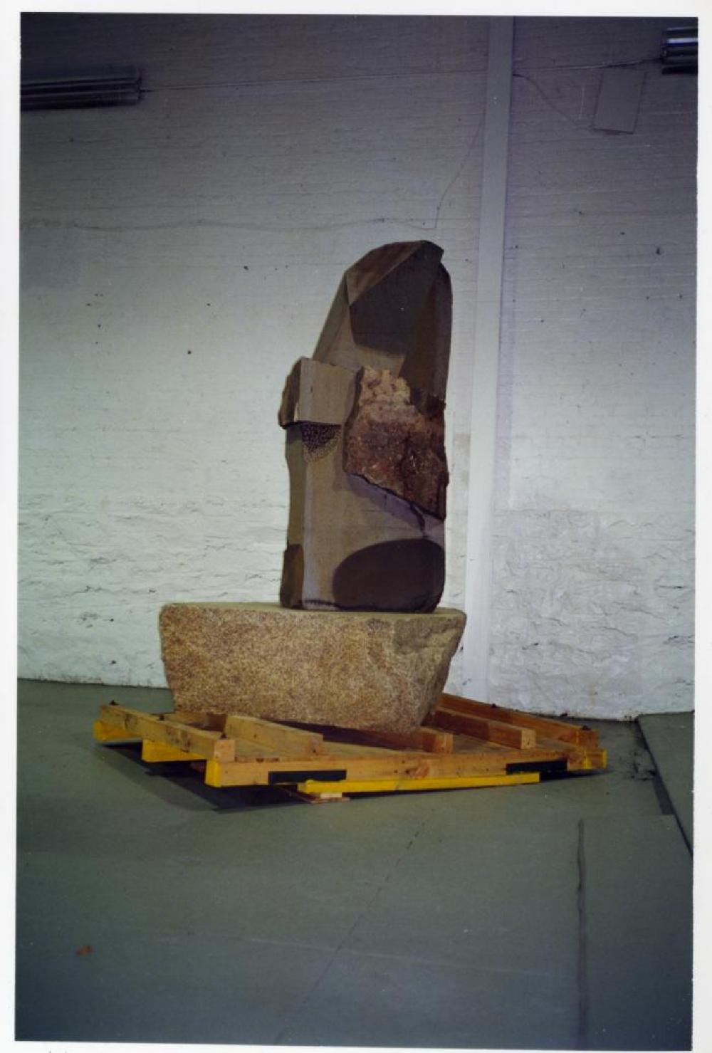 Installation process for "Relocated," The Noguchi Museum, April 10, 2001 - October 31, 2001.