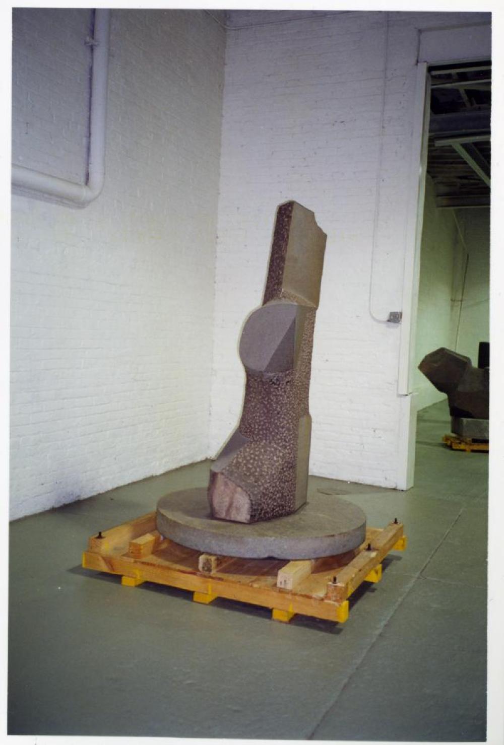 Installation process for "Relocated," The Noguchi Museum, April 10, 2001 - October 31, 2001.