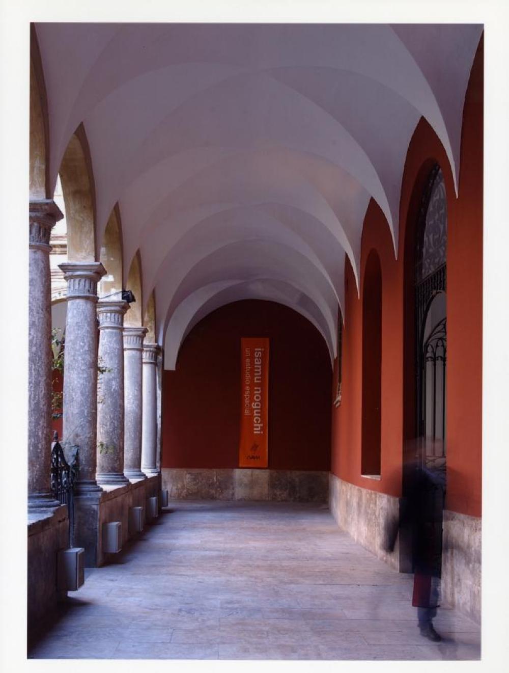 Installation view of banner for "Isamu Noguchi: A Study in Space," Italdesign, Giugiaro Museum, May 8, 2001 - January 2002.