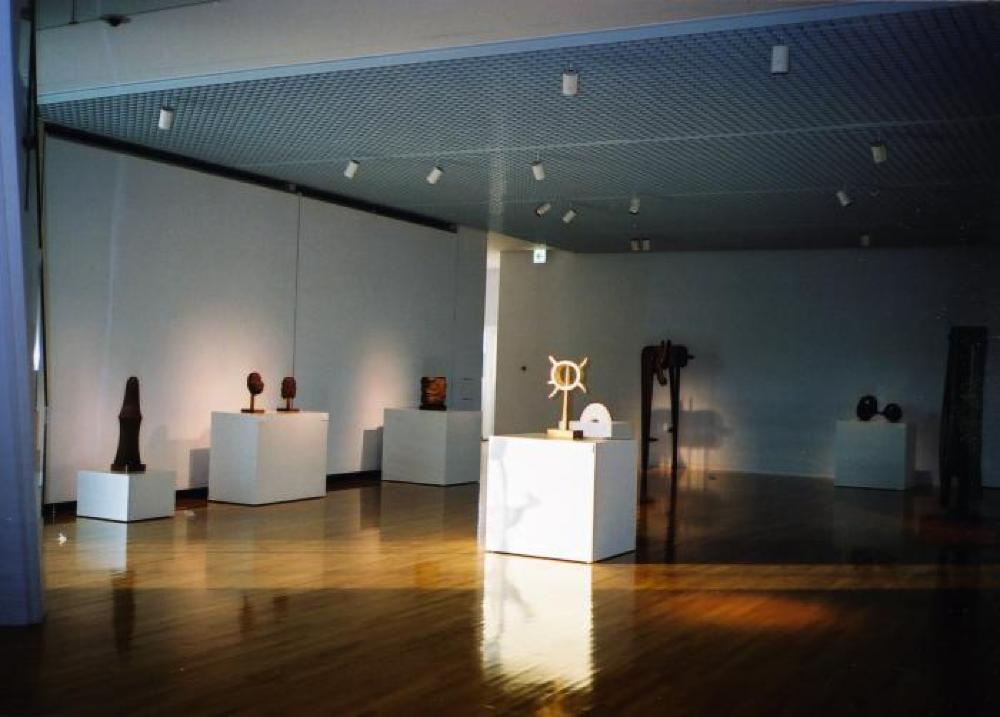 Installation view of "Isamu Noguchi Exhibition in the Glass Pyramid," Moerenuma Park, Glass Pyramid Atrium, July 22, 2003 - August 31, 2003.