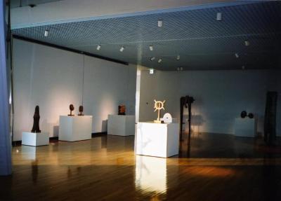 Installation view of "Isamu Noguchi Exhibition in the Glass Pyramid," Moerenuma Park, Glass Pyramid Atrium, July 22, 2003 - August 31, 2003.