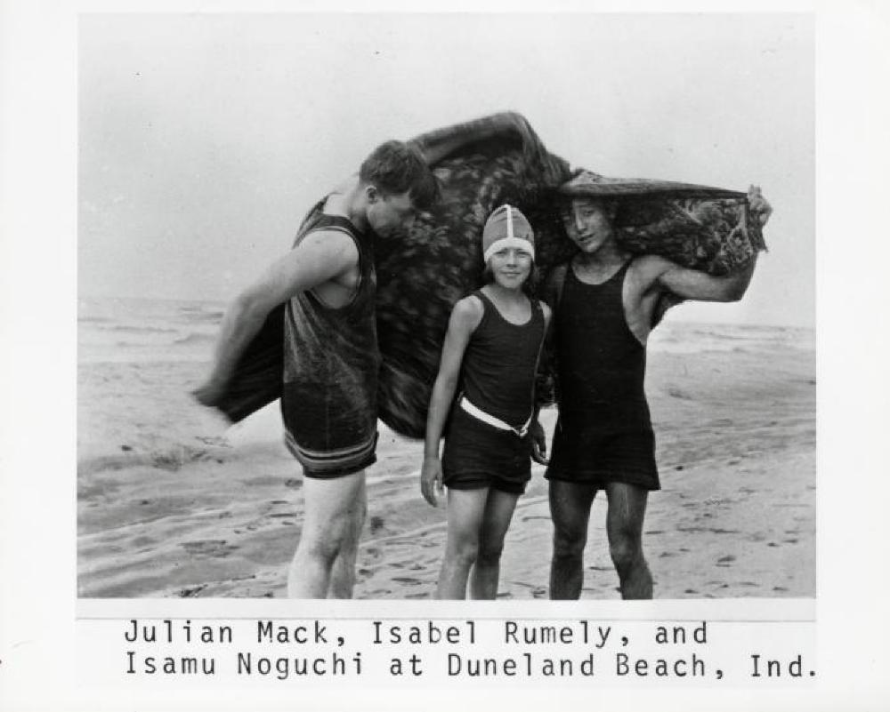 Isamu Noguchi as a teenager in Indiana, with Julian Mack and Isabel Rumely at Duneland Beach