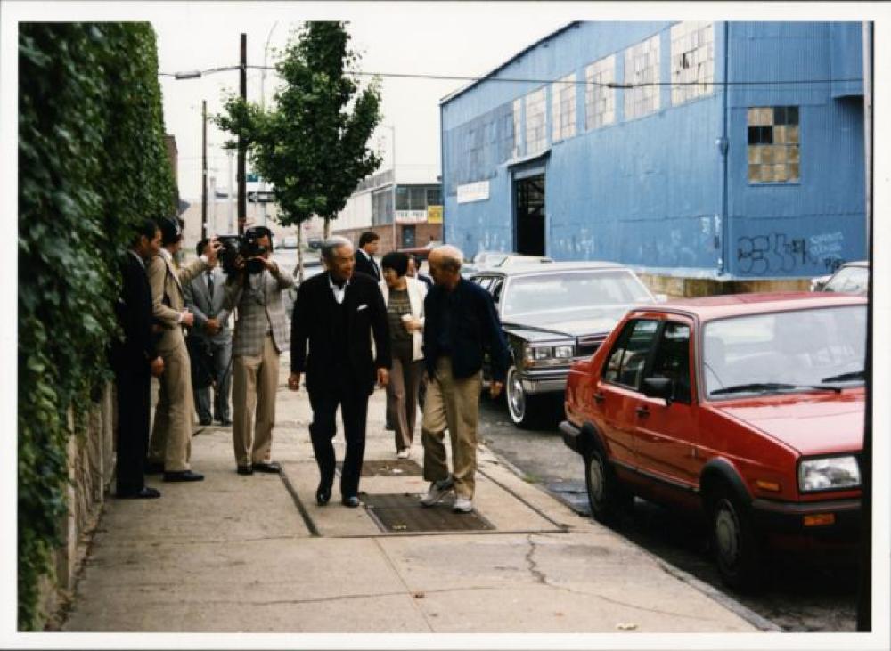 Isamu Noguchi with Seiji Tanaka, visiting the Noguchi Museum in Long Island City