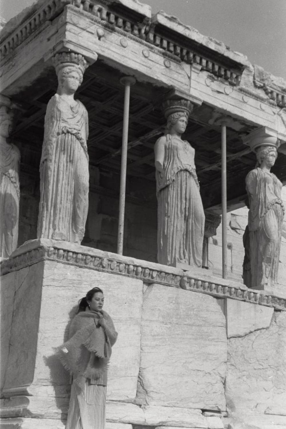 Yoshiko "Shirley" Yamaguchi in front of the Porch of the Caryatids, Erechtheion, Acropolis, Athens, Greece