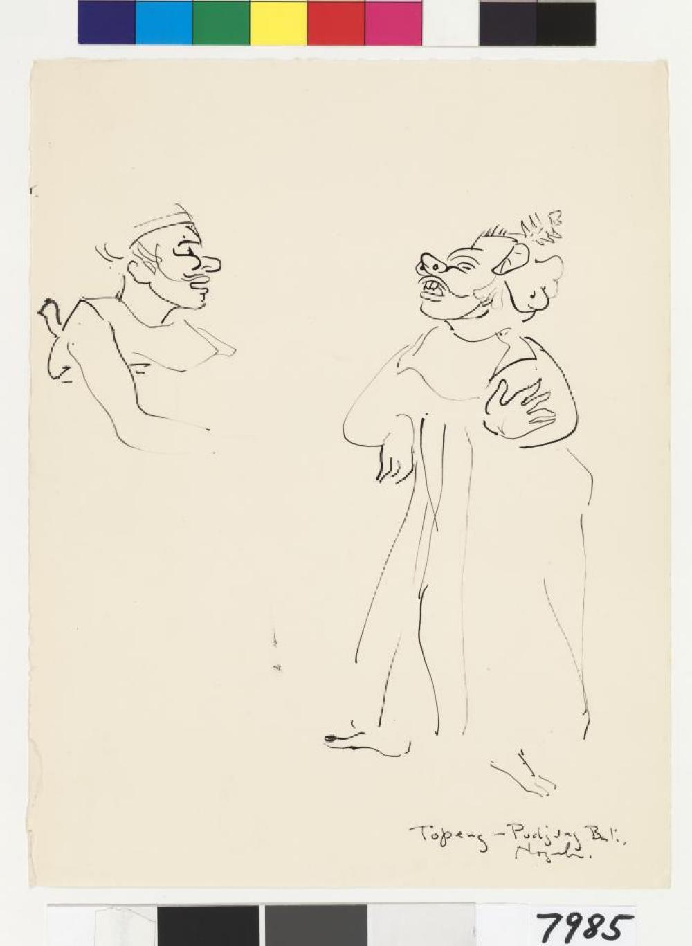Isamu Noguchi, Bollingen drawing of Topeng performers in Bali, Indonesia, 1950–53