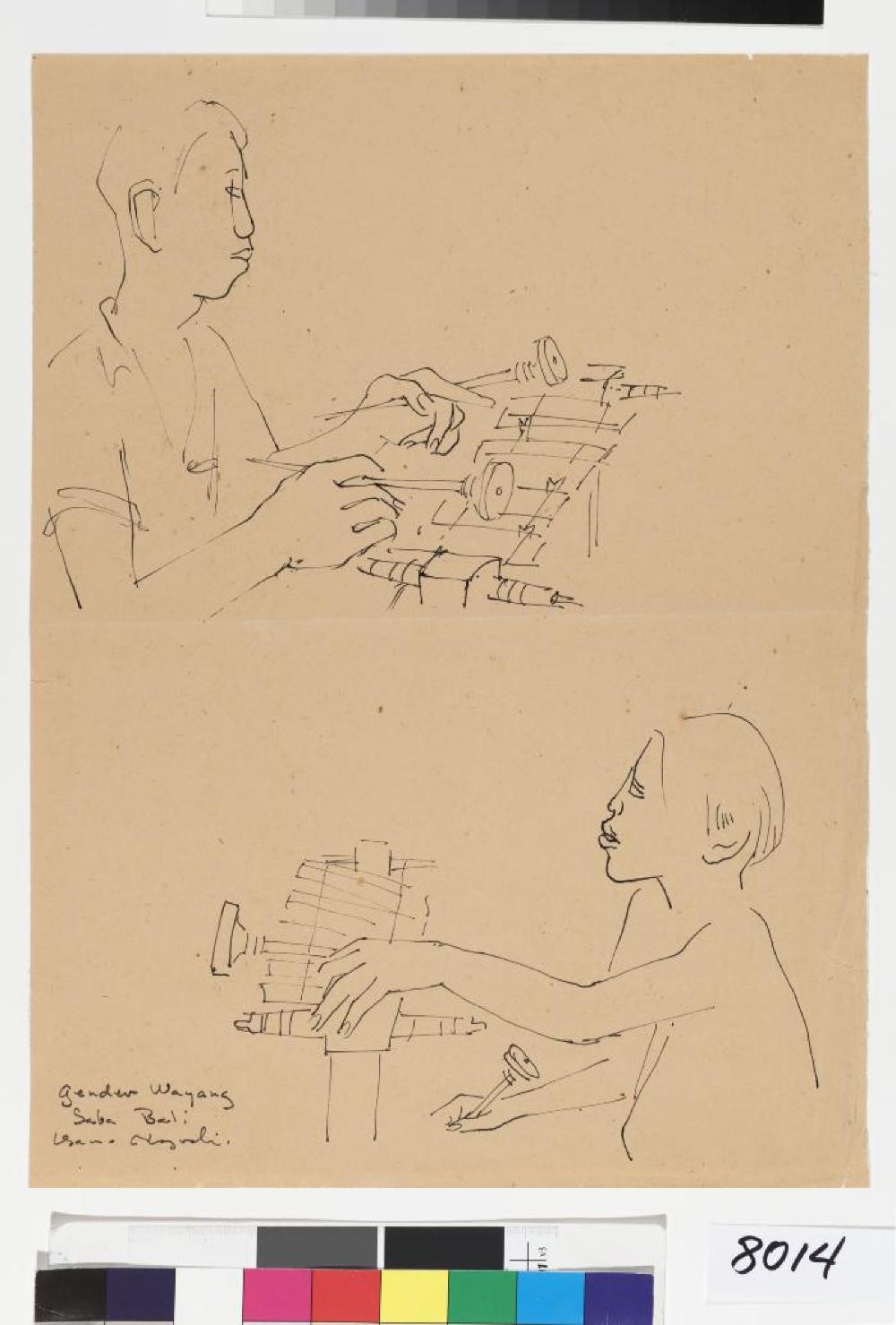 Bollingen Drawing: Gamelan musicians, Bali, Indonesia, c. 1950-1953

