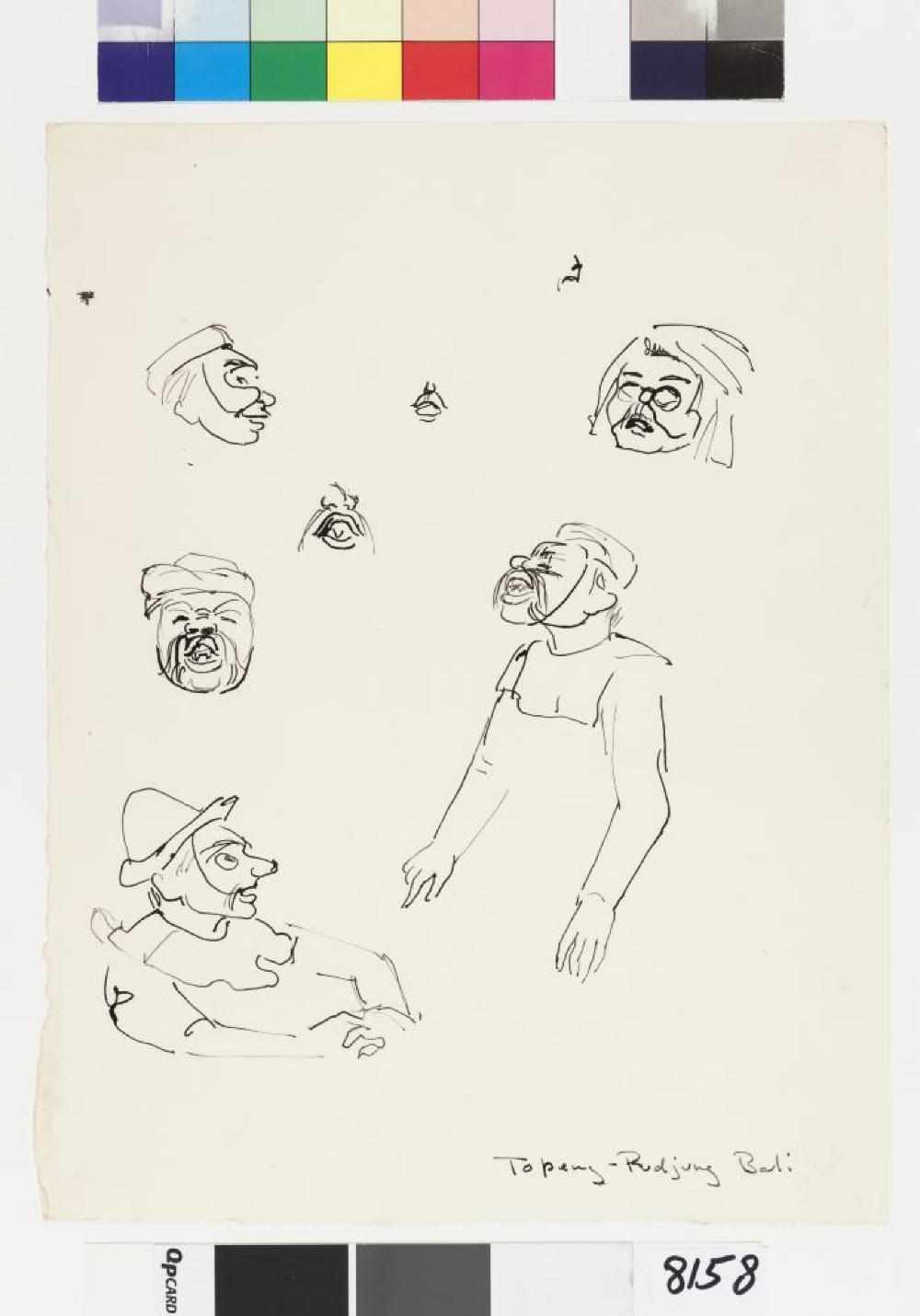 Isamu Noguchi, Bollingen drawing of Topeng performers in Bali, Indonesia, 1950–53