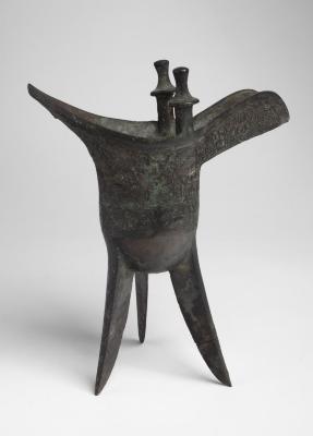 Chinese; Wine Vessel (Jue); Late Shang Dynasty c. 12th century BCE; Bronze ; 7 5/8 x 6 5/8 x 3 5/8 in.; Collection of Isamu Noguchi. (Study Collection; Collectibles, C-Apt-1)

