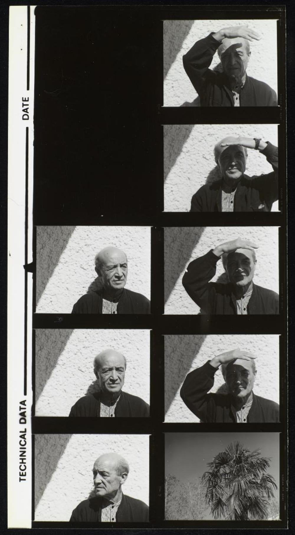 Contact sheet of images of Isamu Noguchi in Mexico City