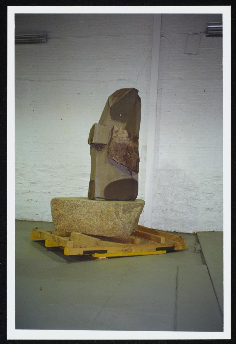 Installation process for "Relocated," The Noguchi Museum, April 10, 2001 - October 31, 2001.