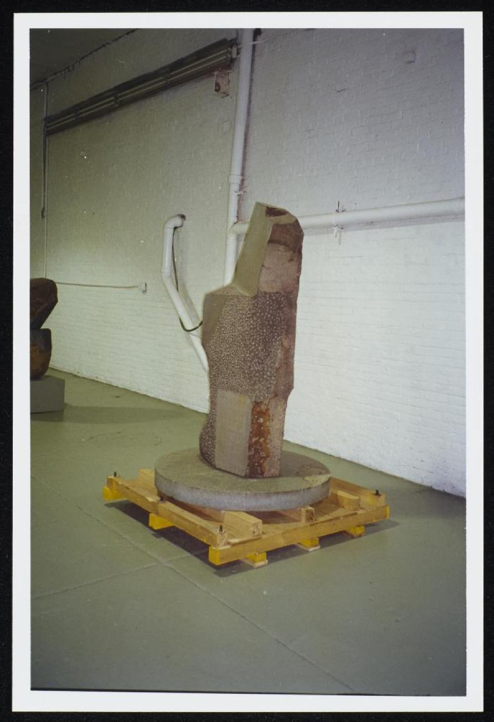 Installation process for "Relocated," The Noguchi Museum, April 10, 2001 - October 31, 2001.