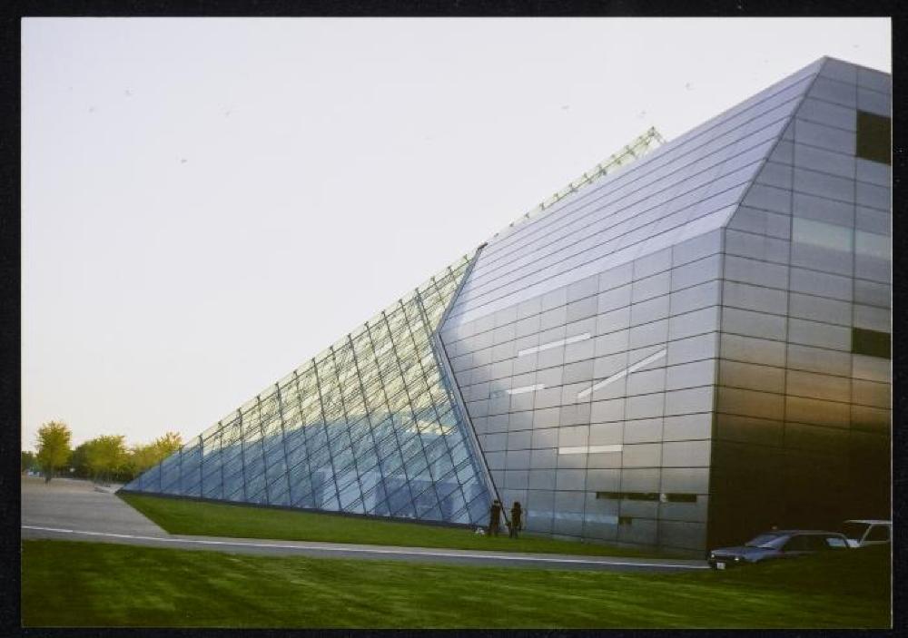 Installation view of "Isamu Noguchi Exhibition in the Glass Pyramid," Moerenuma Park, Glass Pyramid Atrium, July 22, 2003 - August 31, 2003.