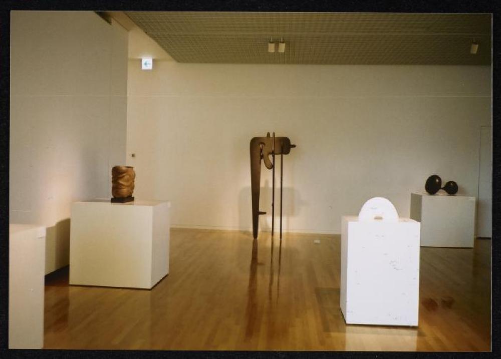 Installation view of "Isamu Noguchi Exhibition in the Glass Pyramid," Moerenuma Park, Glass Pyramid Atrium, July 22, 2003 - August 31, 2003.