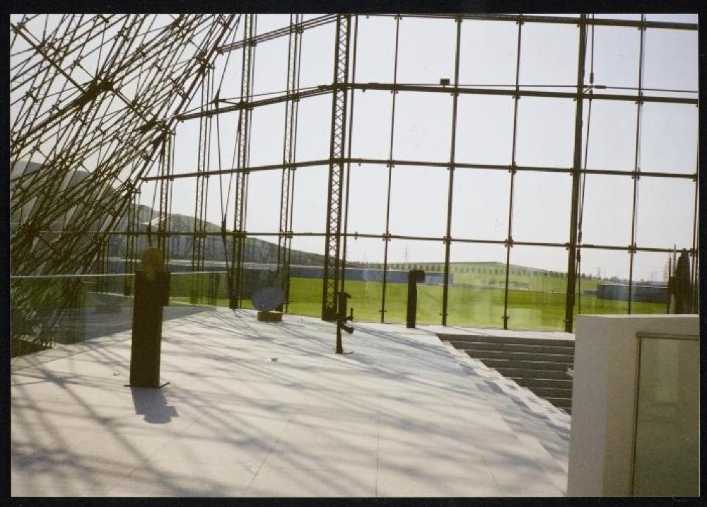 Installation view of "Isamu Noguchi Exhibition in the Glass Pyramid," Moerenuma Park, Glass Pyramid Atrium, July 22, 2003 - August 31, 2003.