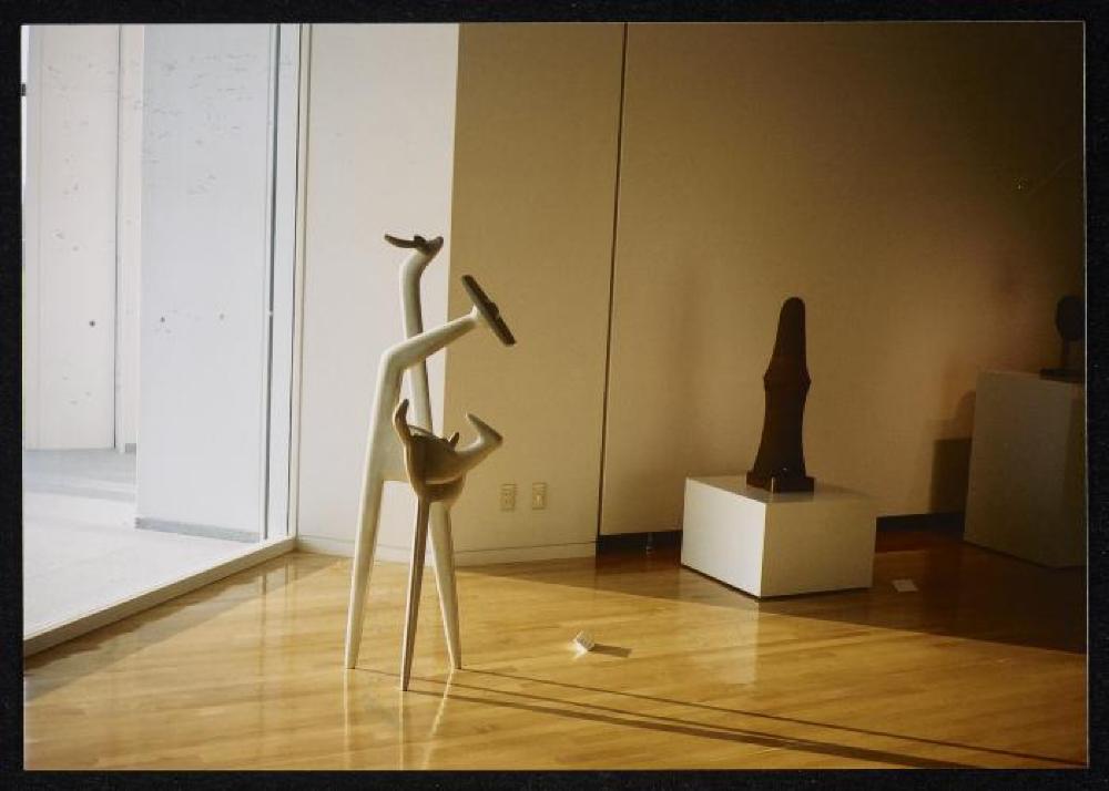 Installation view of "Isamu Noguchi Exhibition in the Glass Pyramid," Moerenuma Park, Glass Pyramid Atrium, July 22, 2003 - August 31, 2003.