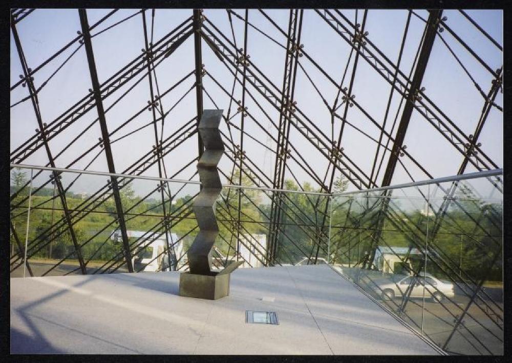 Installation view of "Isamu Noguchi Exhibition in the Glass Pyramid," Moerenuma Park, Glass Pyramid Atrium, July 22, 2003 - August 31, 2003.
