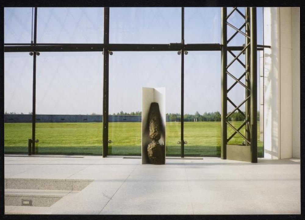 Installation view of "Isamu Noguchi Exhibition in the Glass Pyramid," Moerenuma Park, Glass Pyramid Atrium, July 22, 2003 - August 31, 2003.
