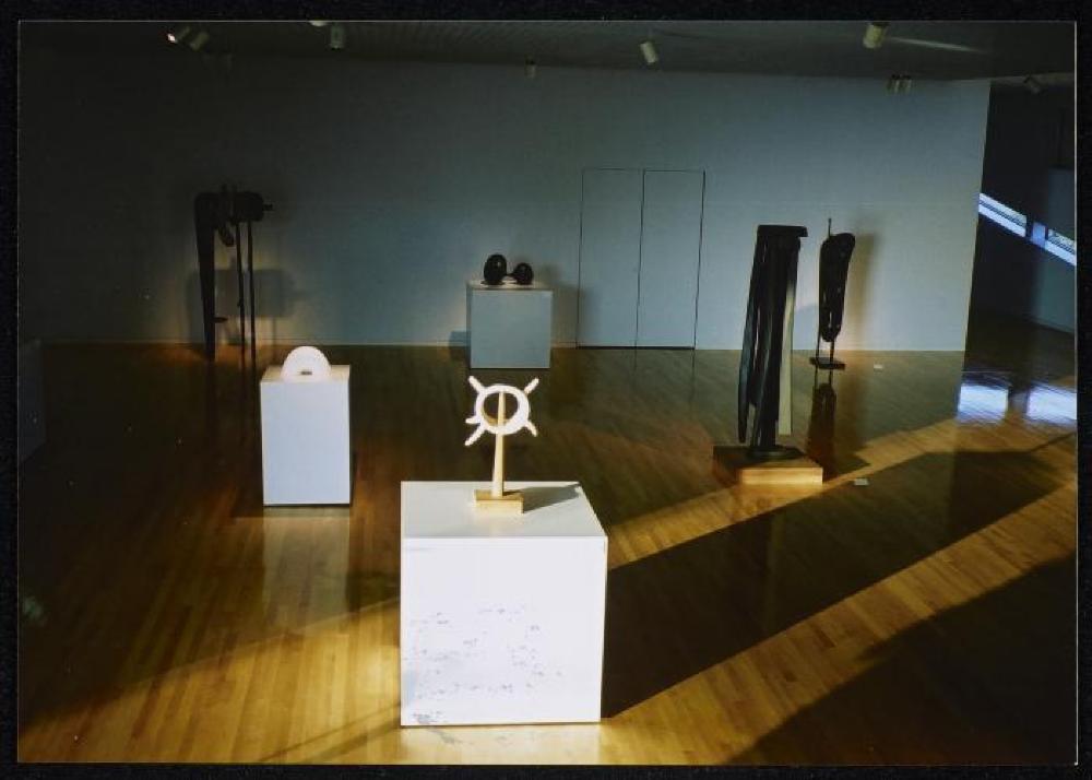 Installation view of "Isamu Noguchi Exhibition in the Glass Pyramid," Moerenuma Park, Glass Pyramid Atrium, July 22, 2003 - August 31, 2003.