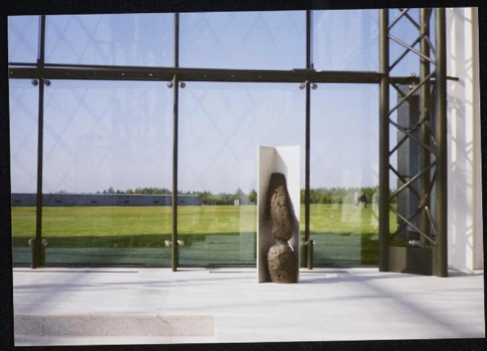 Installation view of "Isamu Noguchi Exhibition in the Glass Pyramid," Moerenuma Park, Glass Pyramid Atrium, July 22, 2003 - August 31, 2003.
