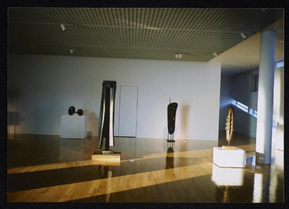 Installation view of "Isamu Noguchi Exhibition in the Glass Pyramid," Moerenuma Park, Glass Pyramid Atrium, July 22, 2003 - August 31, 2003.