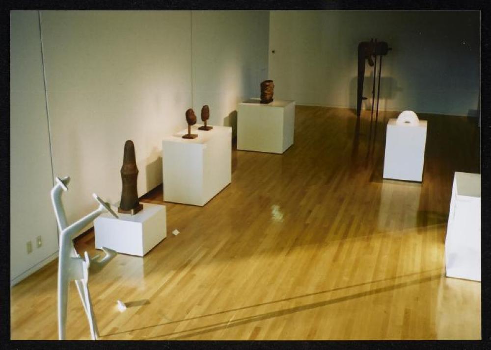 Installation view of "Isamu Noguchi Exhibition in the Glass Pyramid," Moerenuma Park, Glass Pyramid Atrium, July 22, 2003 - August 31, 2003.