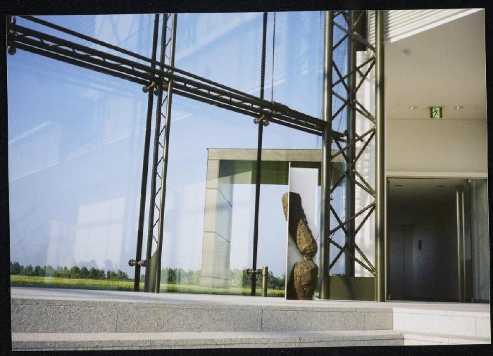 Installation view of "Isamu Noguchi Exhibition in the Glass Pyramid," Moerenuma Park, Glass Pyramid Atrium, July 22, 2003 - August 31, 2003.