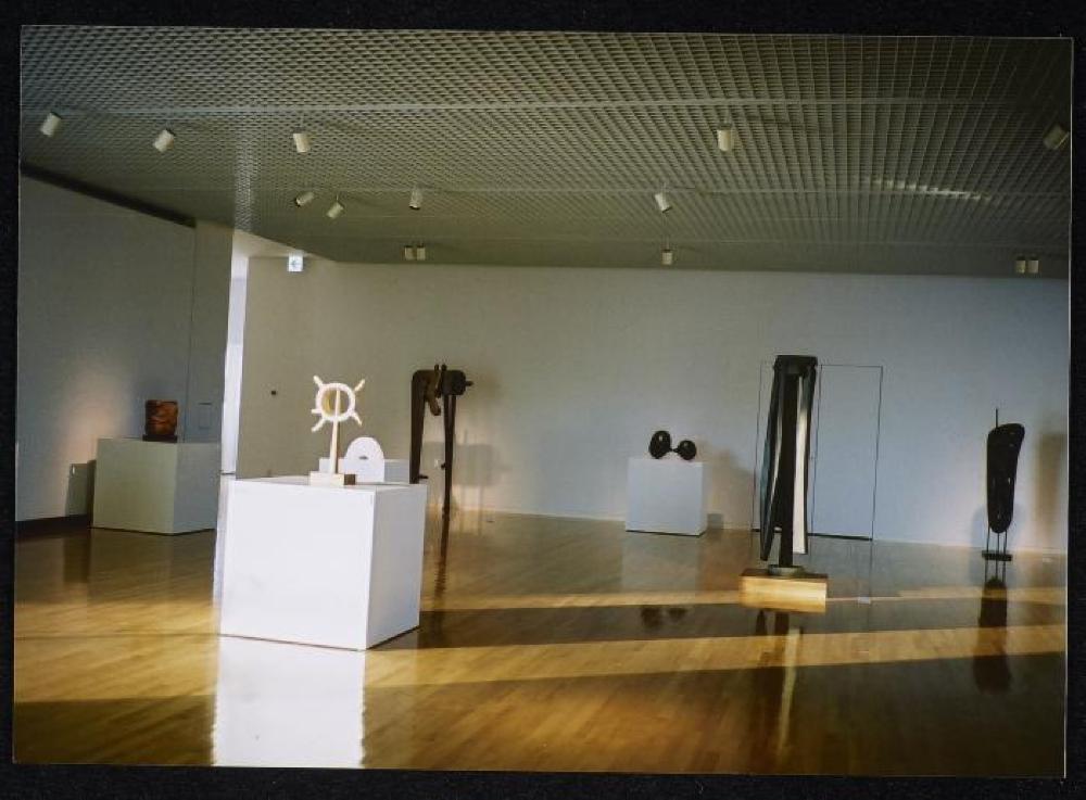 Installation view of "Isamu Noguchi Exhibition in the Glass Pyramid," Moerenuma Park, Glass Pyramid Atrium, July 22, 2003 - August 31, 2003.