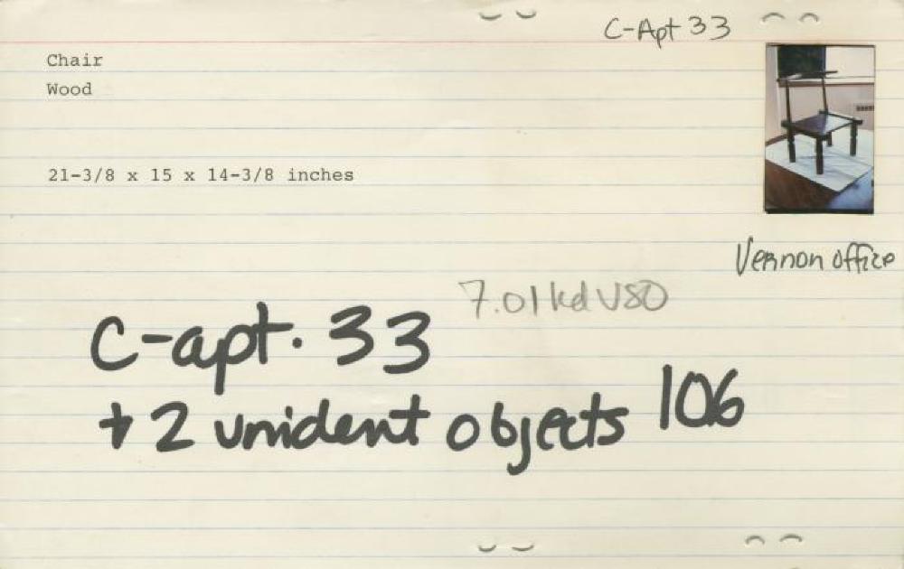 Catalog Card for Senufo (Côte d'Ivoire); Chair ; Wood; 21 3/8 x 15 x 14 3/8 in.; Collection of Isamu Noguchi. (Study Collection; Collectibles, C-Apt-33); Recto
