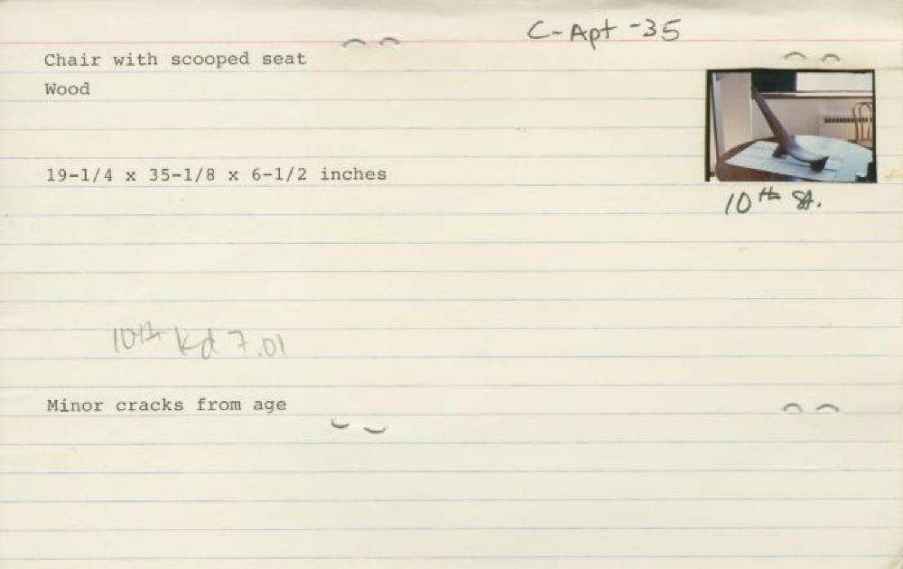 Catalog Card for Lobi (Burkina Faso/Côte d'Ivoire); Chair ; Wood; 19 1/4 x 35 1/8 x 6 1/2 in.; Collection of Isamu Noguchi. (Study Collection; Collectibles, C-Apt-35); Recto
