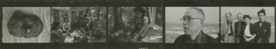 Contact Strip; Travel Photographs; carved mask; tea ceremony with Michio Noguchi and Saburo Hasegawa, Nara: unknown friends